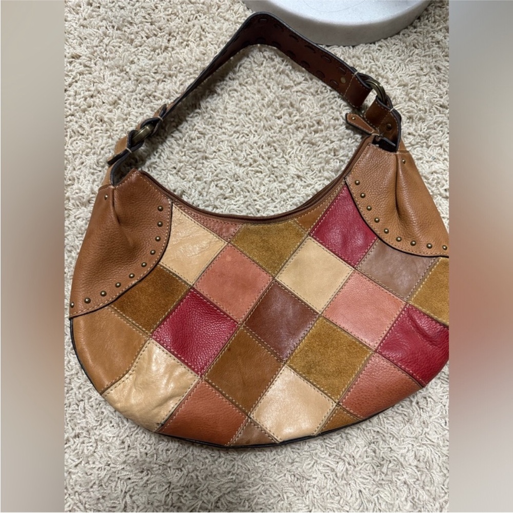 Fossil Patchwork Leather Hobo Bag - Brown and Red